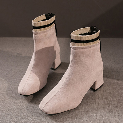 Női csizma vastag sarokkal, öko velúrból, fekete és bézs színben