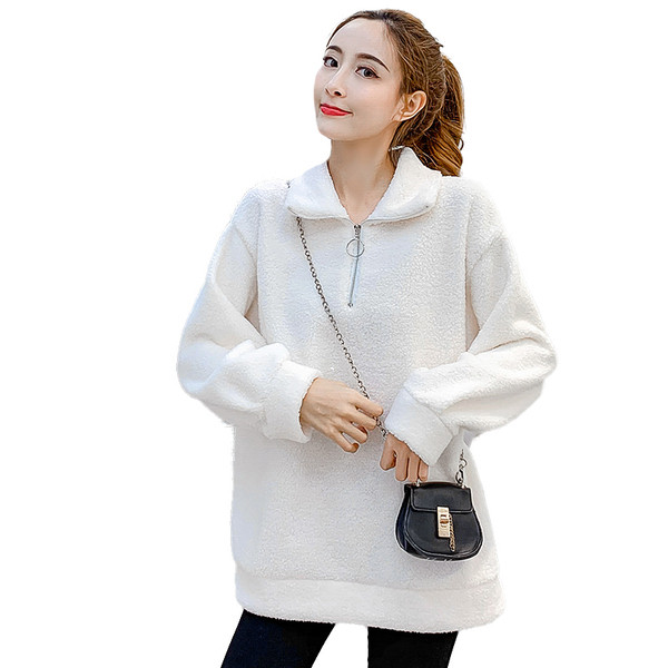 Modern női pulóver pólógallérral és cipzárral fehér és fekete színben