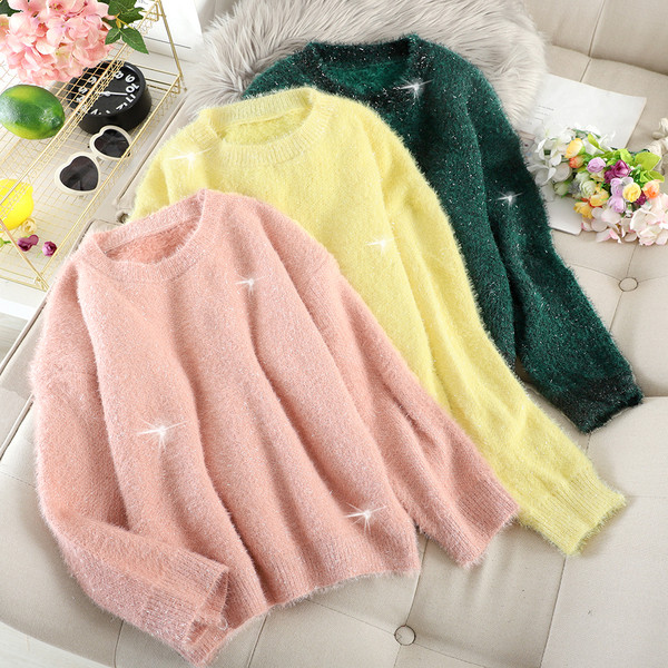 Fényes hatású női pehelypulóver több színben