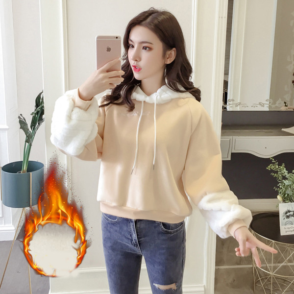 Νέο μοντέλο γυναικείο καθημερινό φούτερ με κουκούλα σε ροζ και μπεζ χρώμα