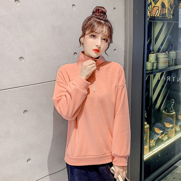 Bluza de dama actuala cu guler polo si fermoar in portocaliu, alb, roz si albastru