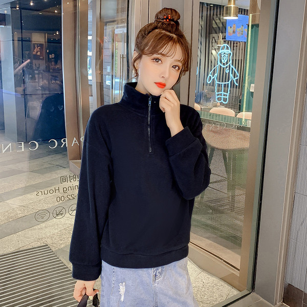 Bluza de dama actuala cu guler polo si fermoar in portocaliu, alb, roz si albastru