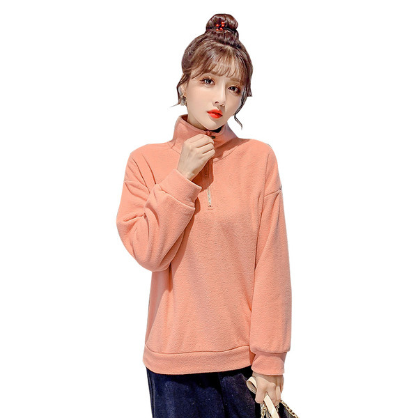 Bluza de dama actuala cu guler polo si fermoar in portocaliu, alb, roz si albastru