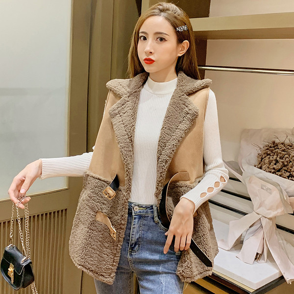 Μοντέρνο γυναικείο γιλέκο σε μπλε και καφέ χρώμα