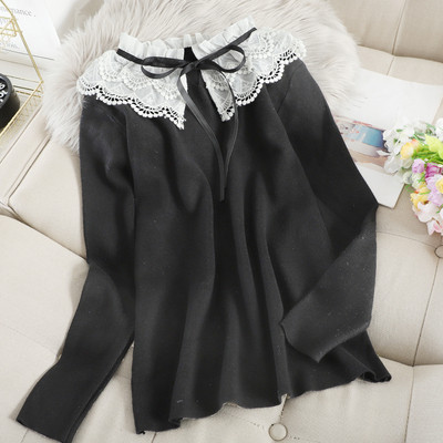 Női pulóver csipkegallérral, négy színben