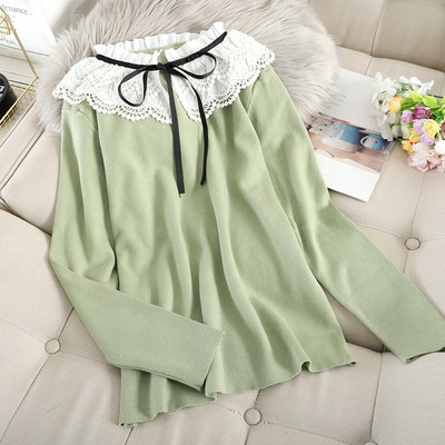 Női pulóver csipkegallérral, négy színben