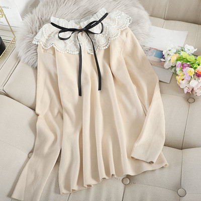 Női pulóver csipkegallérral, négy színben