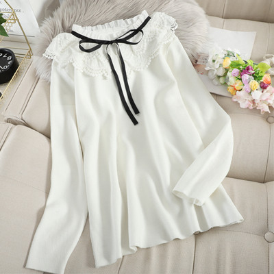 Női pulóver csipkegallérral, négy színben