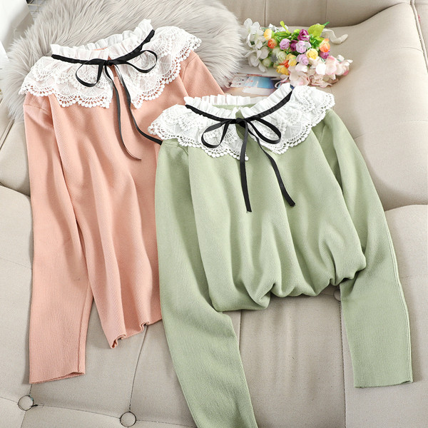 Női pulóver csipkegallérral, négy színben