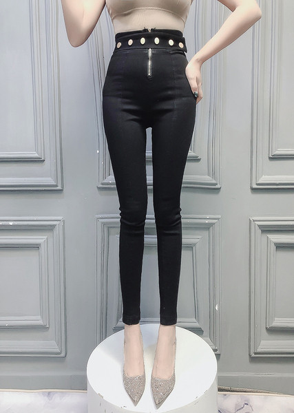 Γυναικείο σλιμ παντελόνο με φερμουάρ και ψηλή μέση