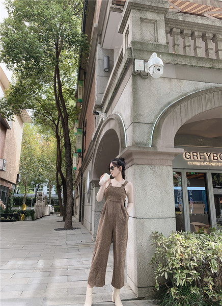 Női kordbársony overál barna színben + blúz