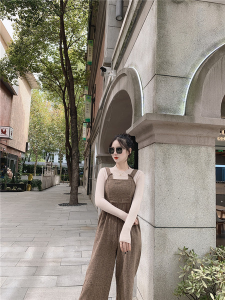 Női kordbársony overál barna színben + blúz