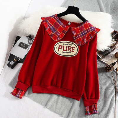 Új modell modern női blúz piros és fekete rátéttel