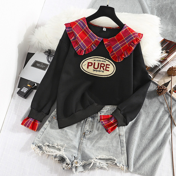 Új modell modern női blúz piros és fekete rátéttel