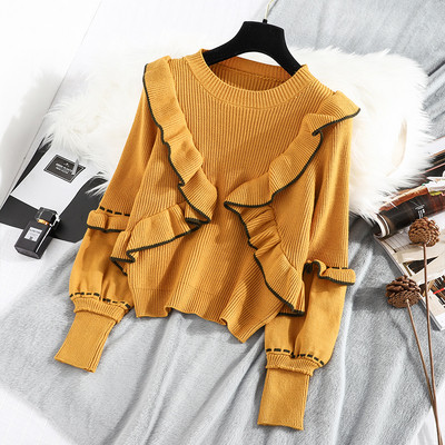 Új modell női pulóver kerek nyakkivágással, kék, sárga és barna színekben