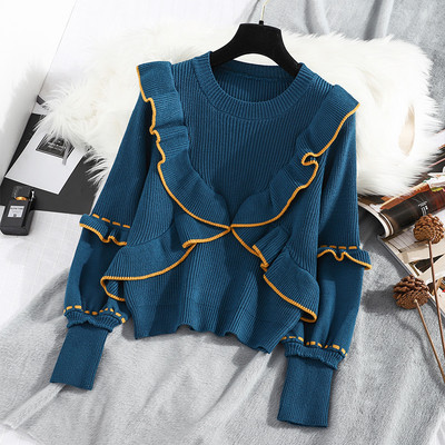 Új modell női pulóver kerek nyakkivágással, kék, sárga és barna színekben