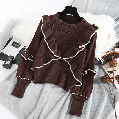 Új modell női pulóver kerek nyakkivágással, kék, sárga és barna színekben