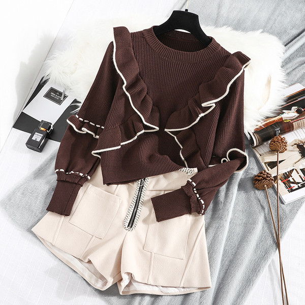 Új modell női pulóver kerek nyakkivágással, kék, sárga és barna színekben