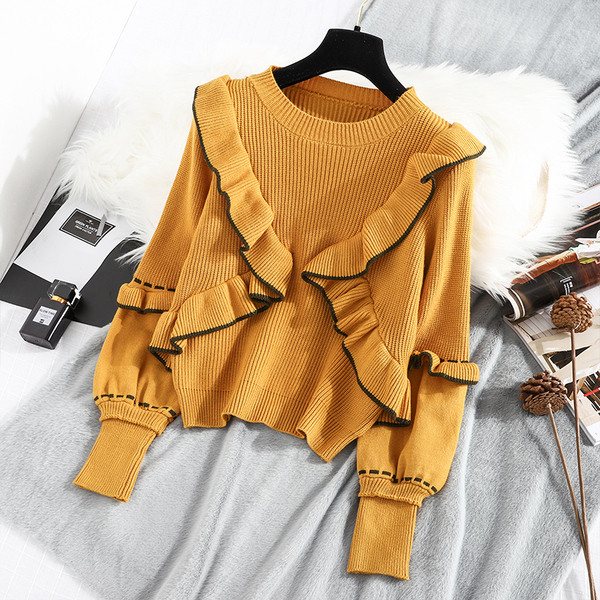 Új modell női pulóver kerek nyakkivágással, kék, sárga és barna színekben