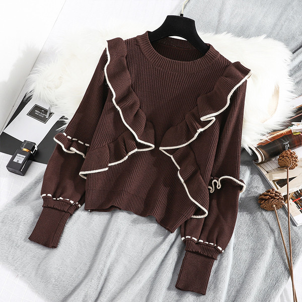 Új modell női pulóver kerek nyakkivágással, kék, sárga és barna színekben