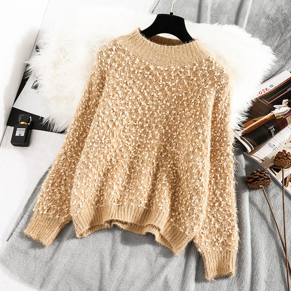 Γυναικείο πουλόβερ με μεγάλο κολάρο και μακρύ μανίκι - διάφορα χρώματα