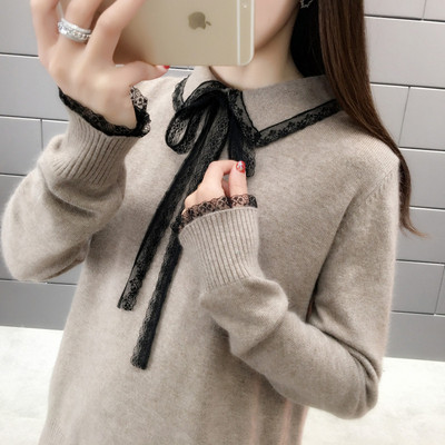 Női pehely pulóver csipkével és gallérral több színben