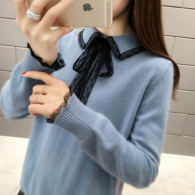 Női pehely pulóver csipkével és gallérral több színben