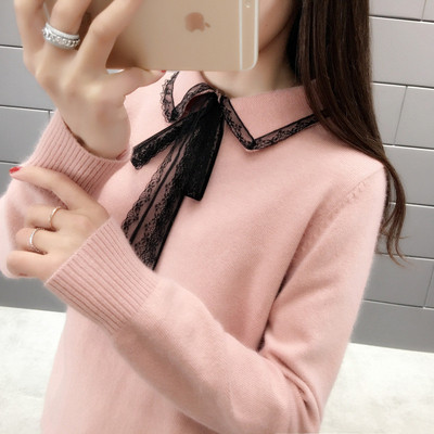 Női pehely pulóver csipkével és gallérral több színben