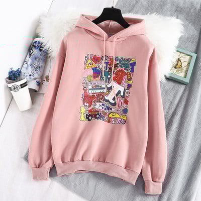 Modern női pulóver kapucnival sárga, kék és rózsaszín színben, rátéttel