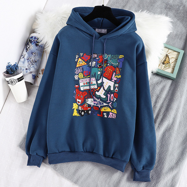 Modern női pulóver kapucnival sárga, kék és rózsaszín színben, rátéttel