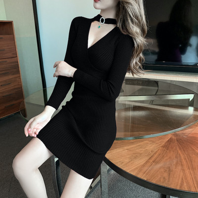 Fényes hatású vékony kötésből készült női testhezálló ruha