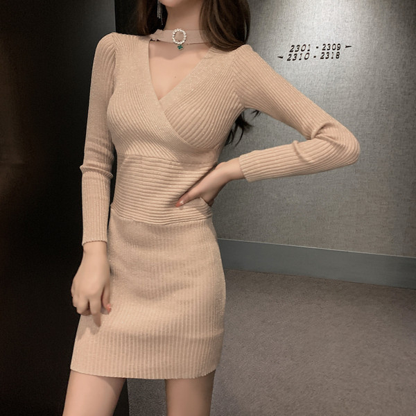 Fényes hatású vékony kötésből készült női testhezálló ruha