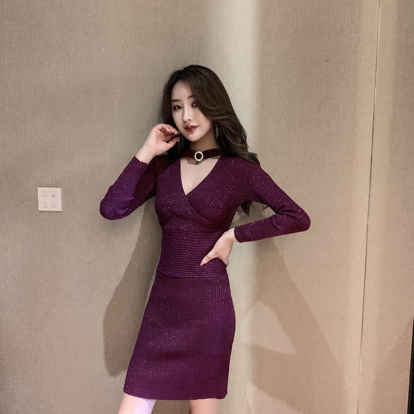 Fényes hatású vékony kötésből készült női testhezálló ruha