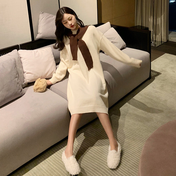 Hosszú, széles kötött ruha három színben