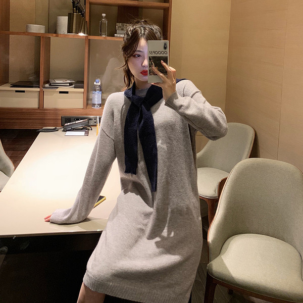 Hosszú, széles kötött ruha három színben