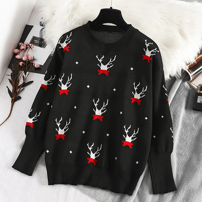 Modern női pulóver kerek nyakkivágással, piros és fekete színben