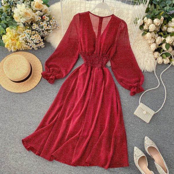 Modern női pöttyös ruha három színben