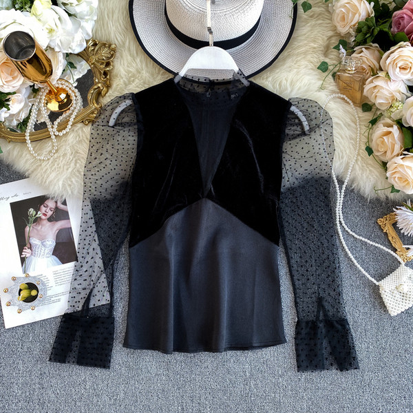 Stílusos női fekete tüll ing