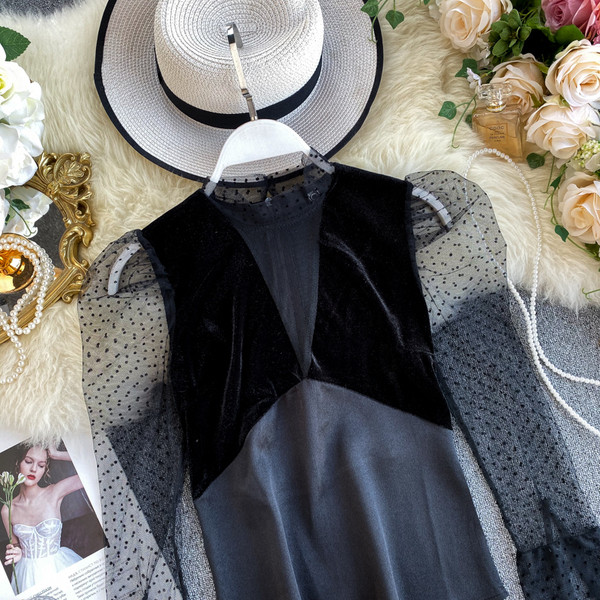 Stílusos női fekete tüll ing