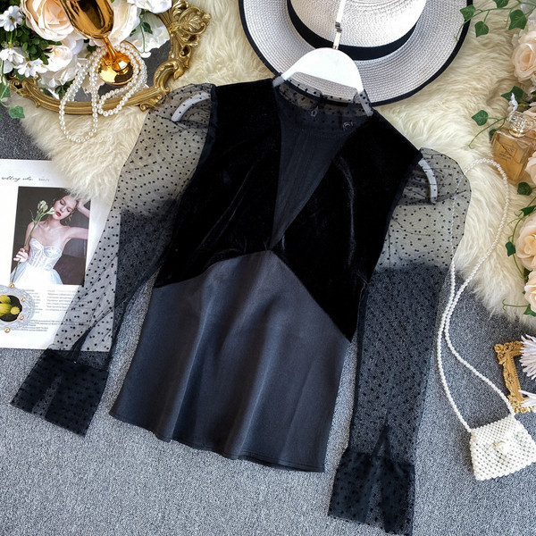 Stílusos női fekete tüll ing