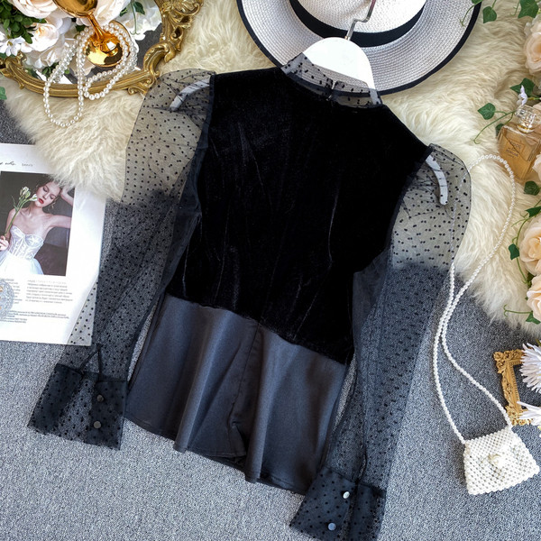 Stílusos női fekete tüll ing