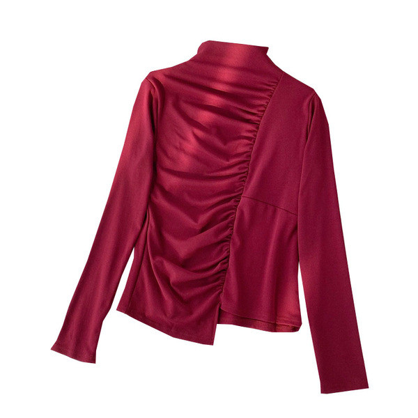 Alkalmi női blúz magas gallérral, aszimmetrikus modellel