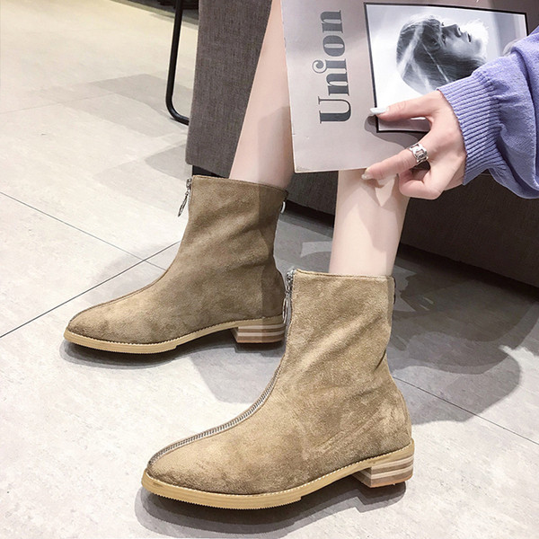 Velúr női csizma cipzárral, fekete és bézs színben, télre alkalmas