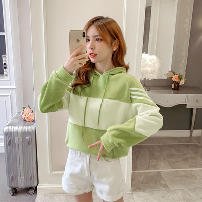 Modern női pulóver kapucnival zöld, sárga és narancssárga színben