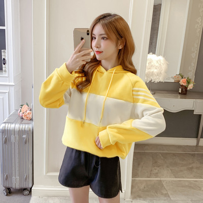 Modern női pulóver kapucnival zöld, sárga és narancssárga színben