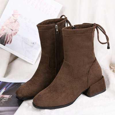 Velúr női csizma vastag sarkú fekete és barna színben