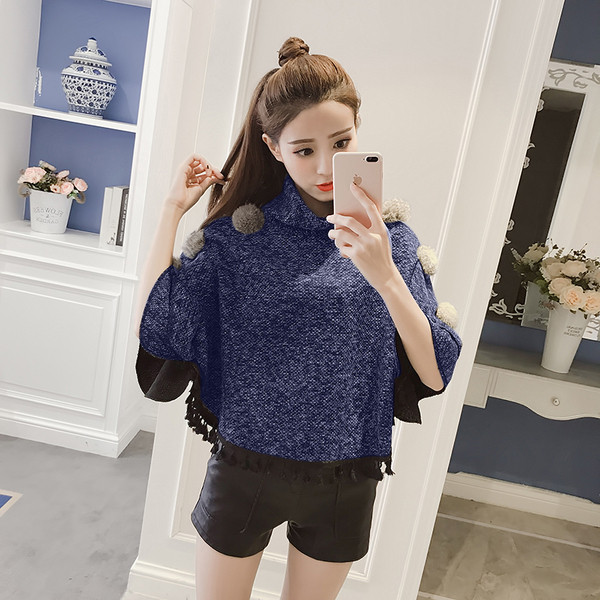 Μοντέρνο γυναικείο πουλόβερ ε 3/4 μανίκια σε μπλε και γκρι χρώμα