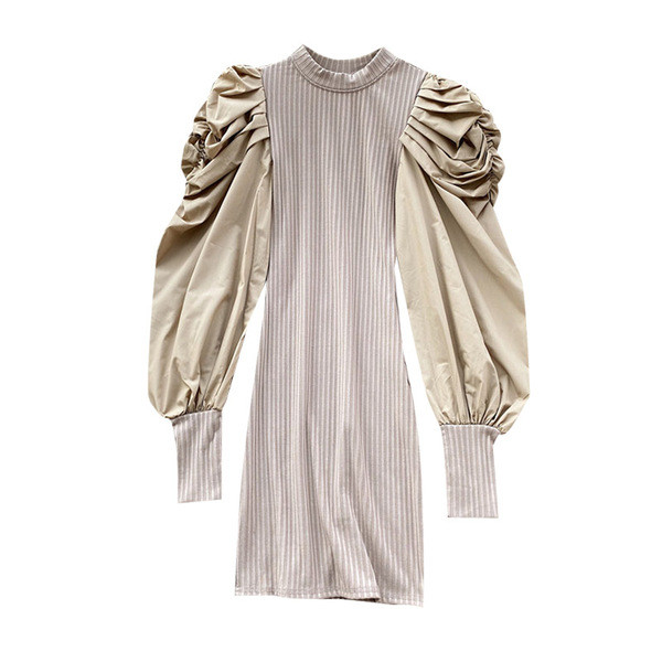 Modern női ruha magas gallérral és széles ujjú négy színben