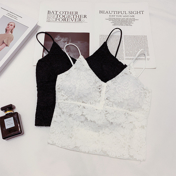 Fekete-fehér rövid női csipke felső