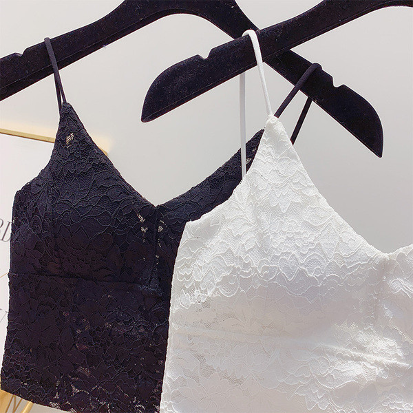 Fekete-fehér rövid női csipke felső